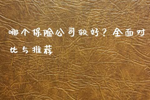 哪个保险公司较好？全面对比与推荐_https://m.lcjysmgs.com_基金管理_第1张