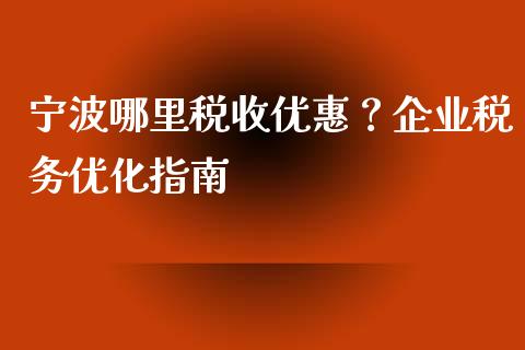 宁波哪里税收优惠？企业税务优化指南_https://m.lcjysmgs.com_金融服务_第1张