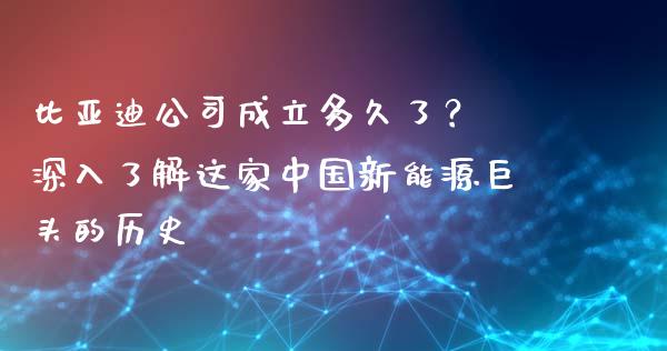 比亚迪公司成立多久了？ 深入了解这家中国新能源巨头的历史_https://m.lcjysmgs.com_金融服务_第1张