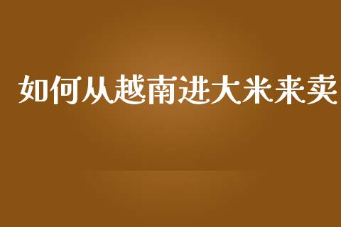 如何从越南进大米来卖_https://m.lcjysmgs.com_股票交易_第1张