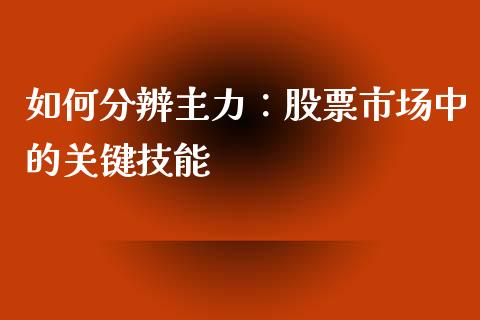 如何分辨主力：股票市场中的关键技能_https://m.lcjysmgs.com_股权投资_第1张