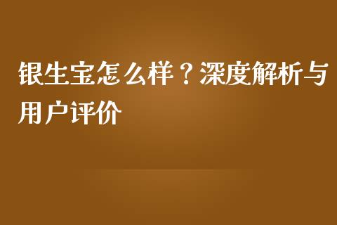 银生宝怎么样？深度解析与用户评价_https://m.lcjysmgs.com_股票交易_第1张