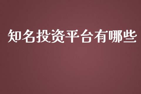 知名投资平台有哪些_https://m.lcjysmgs.com_基金管理_第1张