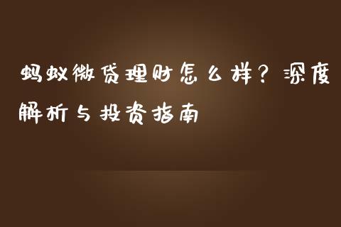 蚂蚁微贷理财怎么样？深度解析与投资指南_https://m.lcjysmgs.com_股权投资_第1张