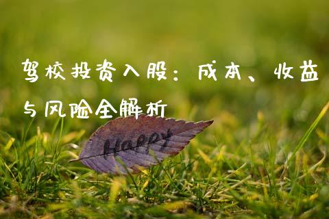 驾校投资入股：成本、收益与风险全解析_https://m.lcjysmgs.com_股权投资_第1张