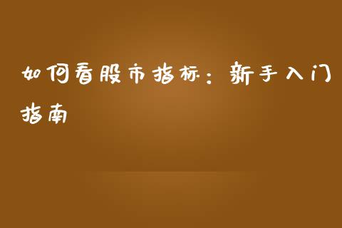 如何看股市指标：新手入门指南_https://m.lcjysmgs.com_基金管理_第1张