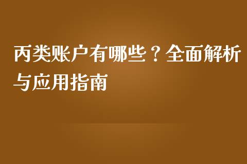 丙类账户有哪些？全面解析与应用指南_https://m.lcjysmgs.com_基金管理_第1张