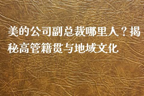 美的公司副总裁哪里人？揭秘高管籍贯与地域文化_https://m.lcjysmgs.com_金融服务_第1张