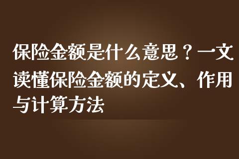 保险金额是什么意思？一文读懂保险金额的定义、作用与计算方法_https://m.lcjysmgs.com_金融服务_第1张
