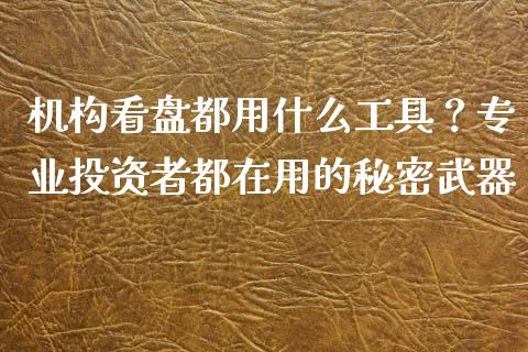 机构看盘都用什么工具？专业投资者都在用的秘密武器_https://m.lcjysmgs.com_股权投资_第1张