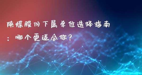 陕煤股份下属单位选择指南：哪个更适合你？_https://m.lcjysmgs.com_金融服务_第1张