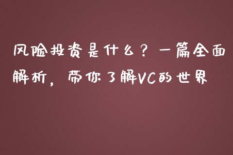 风险投资是什么？一篇全面解析，带你了解VC的世界_https://m.lcjysmgs.com_股票交易_第1张